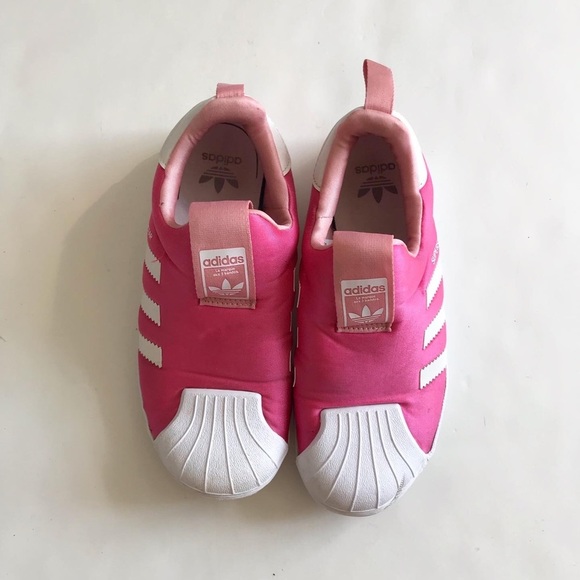 Adidas superstar pink 360 slip on sneakers GUC - crease toe cap size 2 youth - Picture 3 of 9